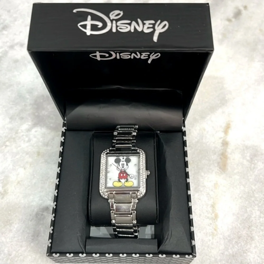 DISNEY Women’s Mickey Mouse Crystal Embellished Silvertone Watch